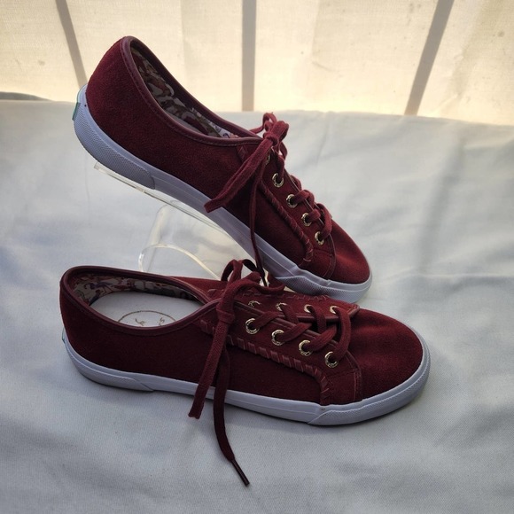 Jack Rogers Carter Burgundy Red Suede Sneakers Size 6 Like New - Picture 1 of 10
